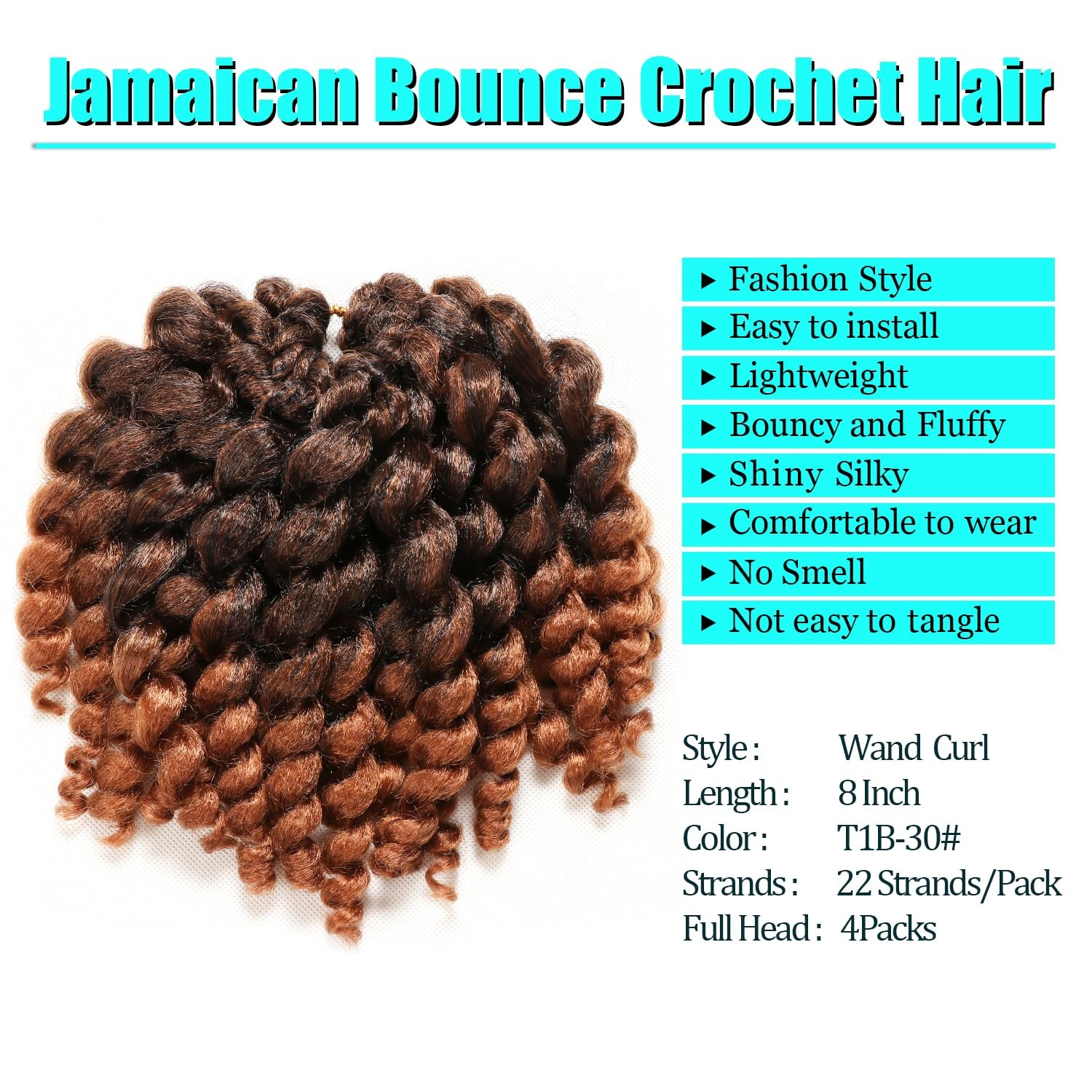 Kenkenten Jamaican Bounce Crochet Hair-4 Packs Deal 8 Inch 22Roots Jumpy Wand Cu