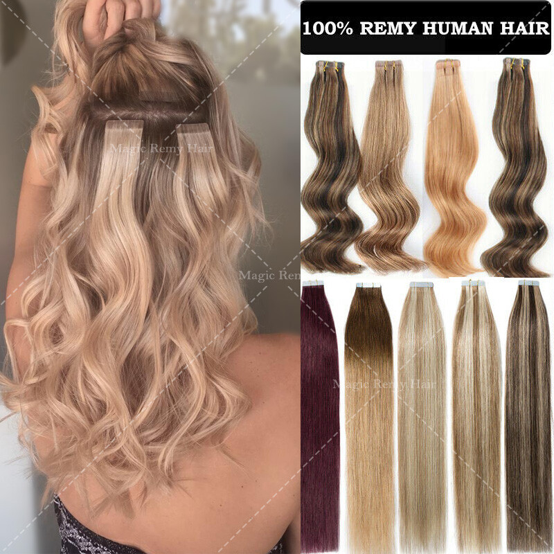 Straight Wavy Real 100 Human Hair Tape in Remy Seamless Skin Weft Hair Extension