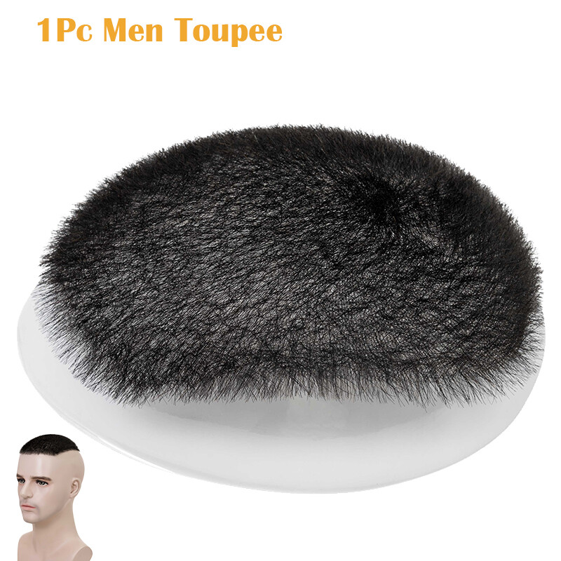 Men Toupee Short 1cm Buzz Cut Remy Virgin Human Hair Skin PU Bald Head Hairpiece