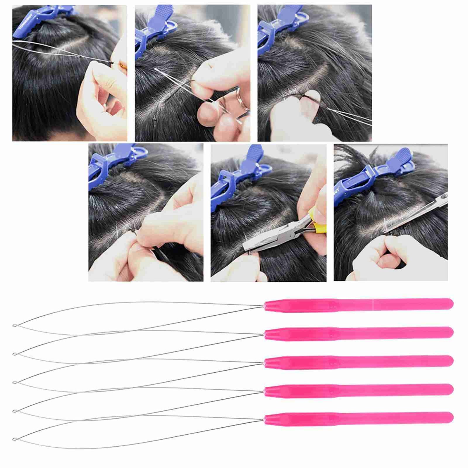 Plastic Handle Pulling Loop Needle Lightweight Hair Extension Tool For Easy