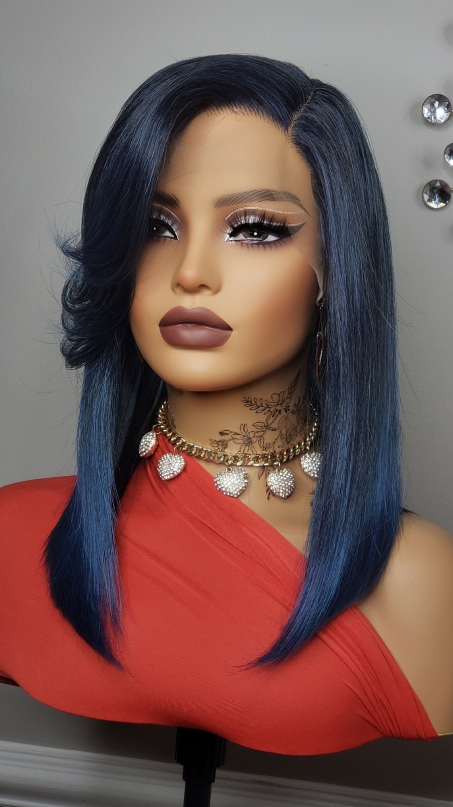 New Jade Blue Straight Bob Side Bangs Style Lace Front Wig Women Fashion Hair