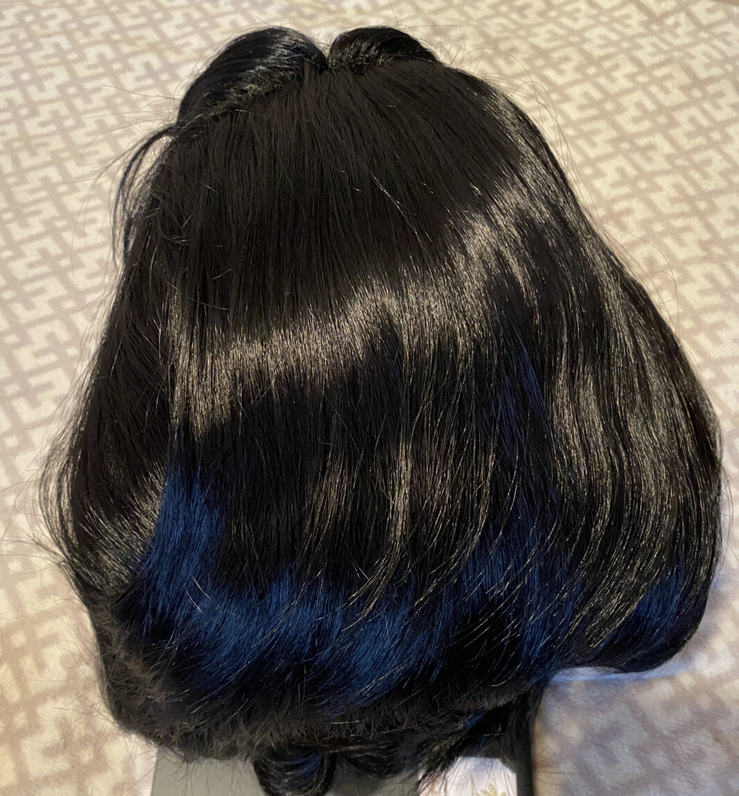 Beautiful Wig- Black W Purple Highlights -Adjustable-Medium Length-See Pictures