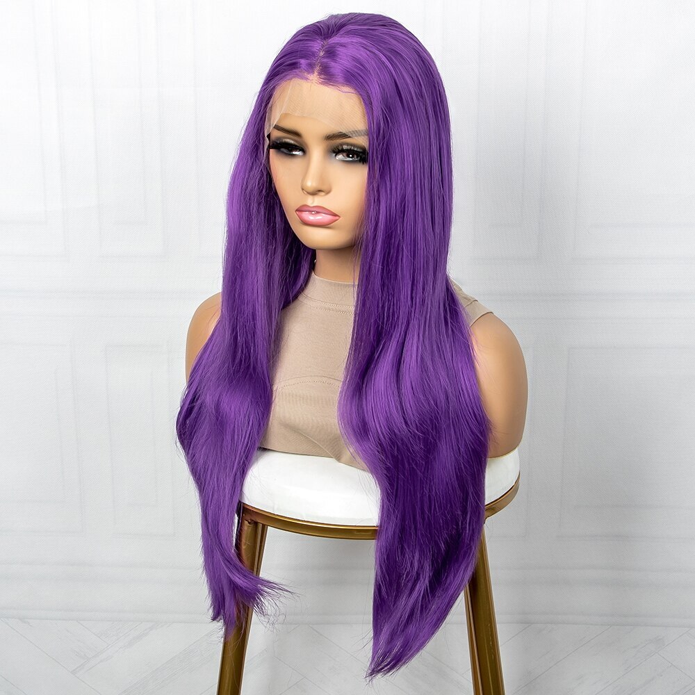 28 Inch Synthetic Lace Front Wig Blue White Water Wave Wigs Purple HD Lace Wig
