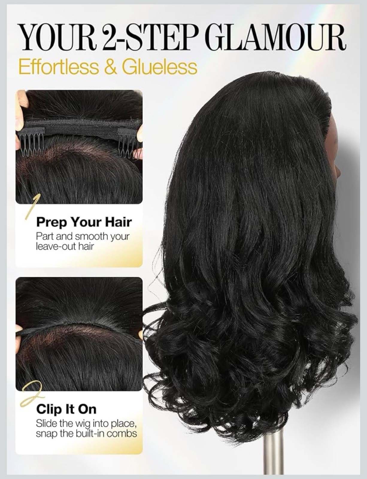 quickwig Yaki Curly Half Wig Body Wave Glueless Synthetic 3 In 1 Seamless Kinky