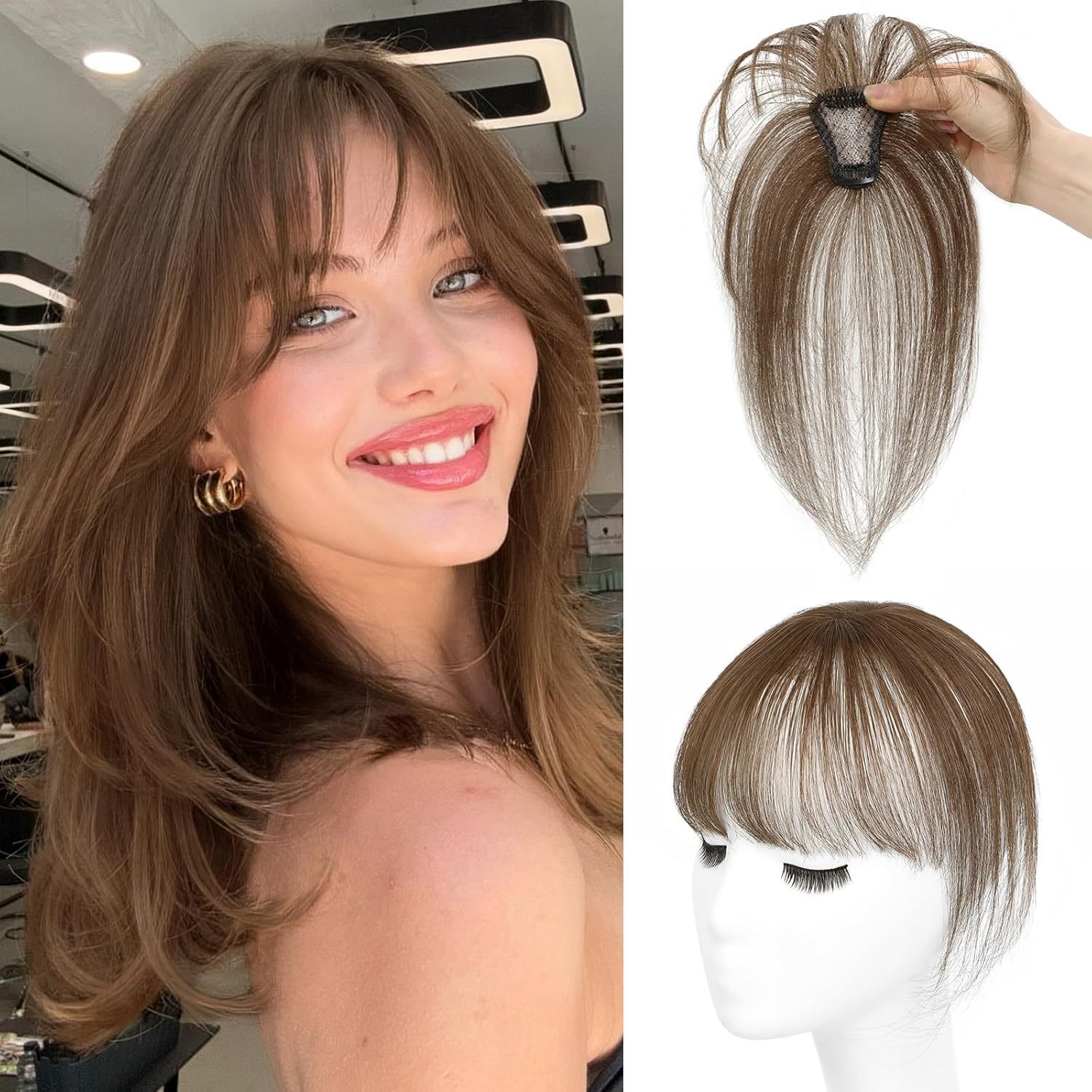 Golden T Piece Hair Topper Hand Tied 3D Bangs 10inch Real Human Hair Brown Black