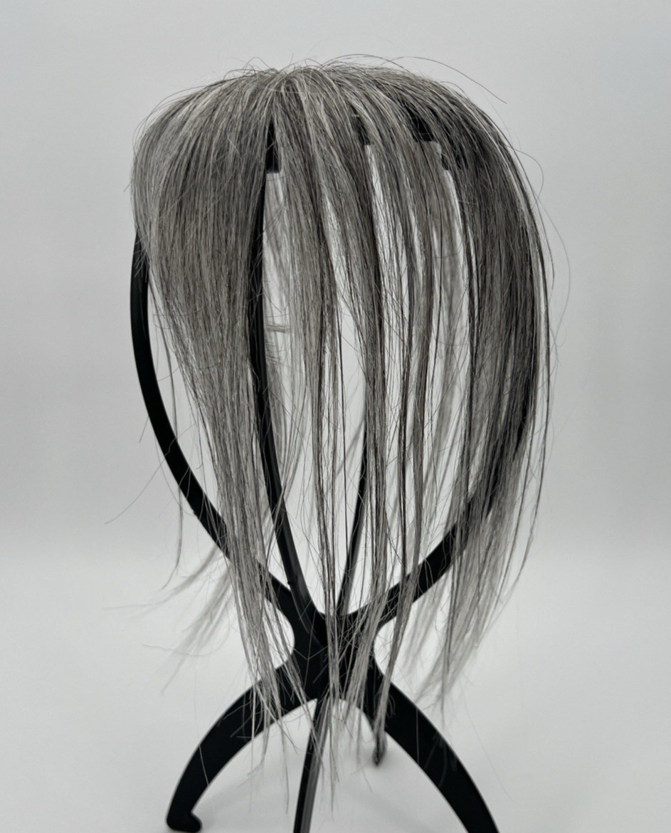 Dark Gray Mixed Black w/ Bangs 10in 100% Human Women Hair Topper