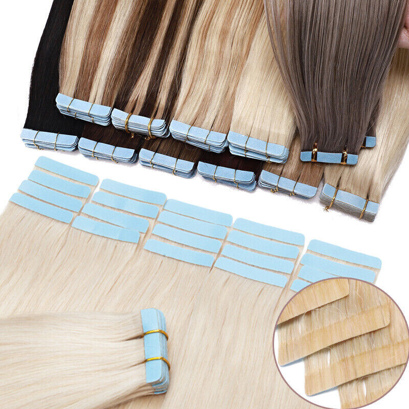 Tape in Hair Extensions Human Hair Seamless Skin Weft Remy Hair Highlight Blonde