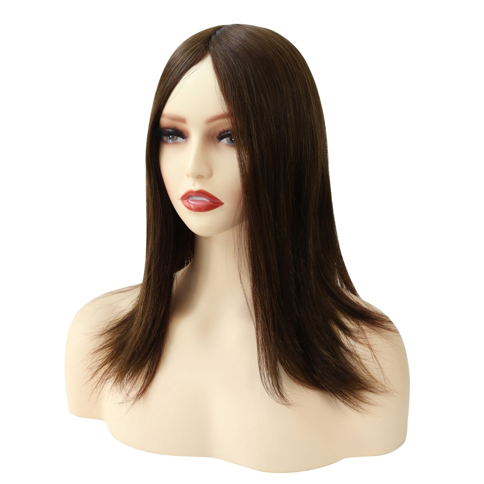 Women Topper Top Piece Injected Poly Skin Systems Cuticle Remy Hair Pieces #4