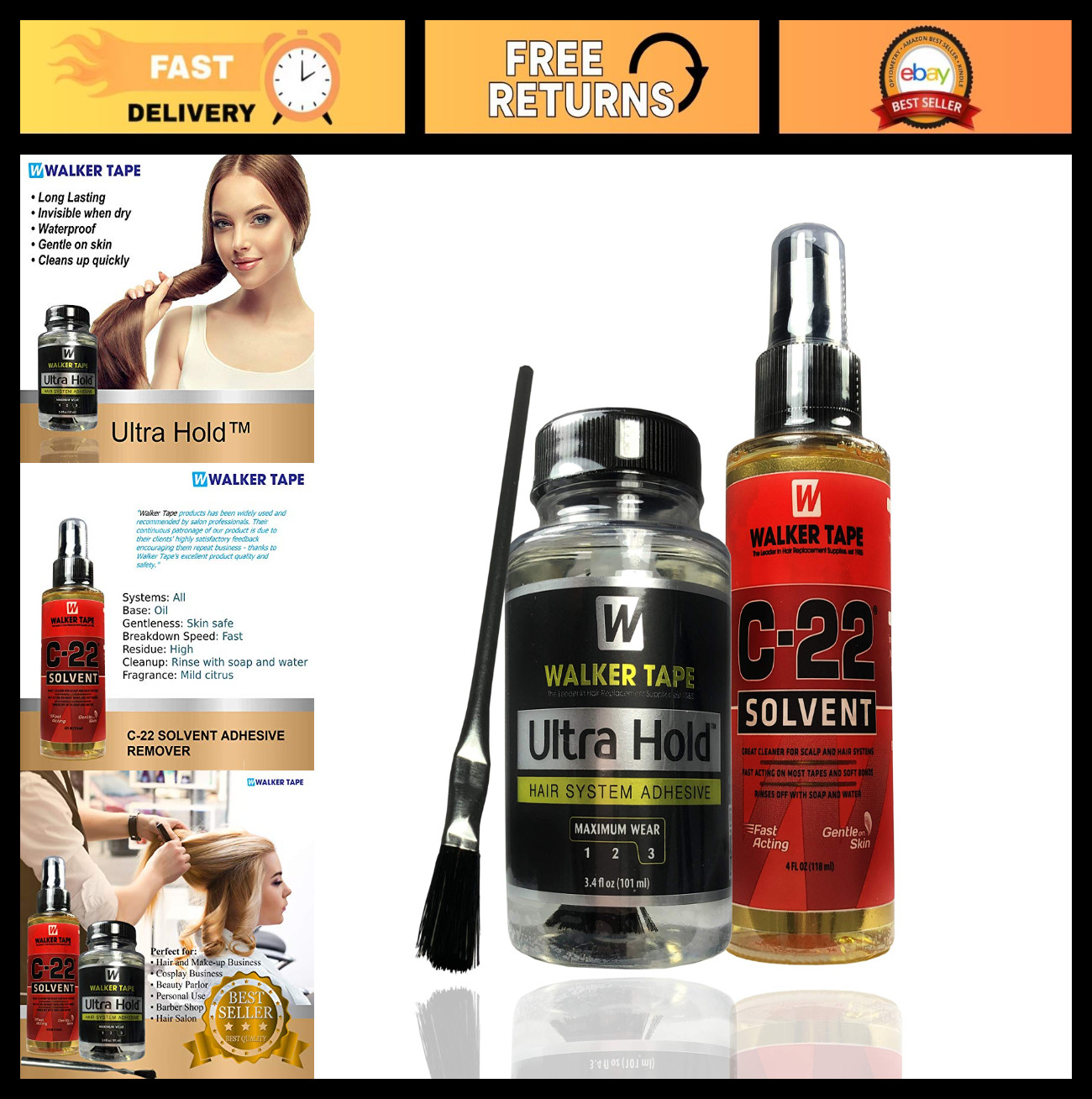 Ultra Hold Hair System Adhesive 3.4oz & C22 Citrus Solvent Wig Glue Remover Bund