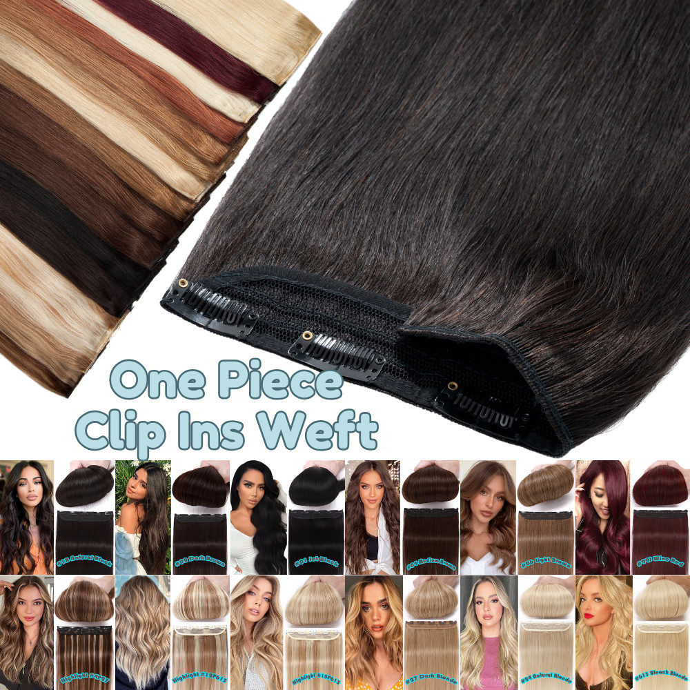 Brazilian 100% Remy Human Hair Extensions One Piece Piece Weft Half Head THICK
