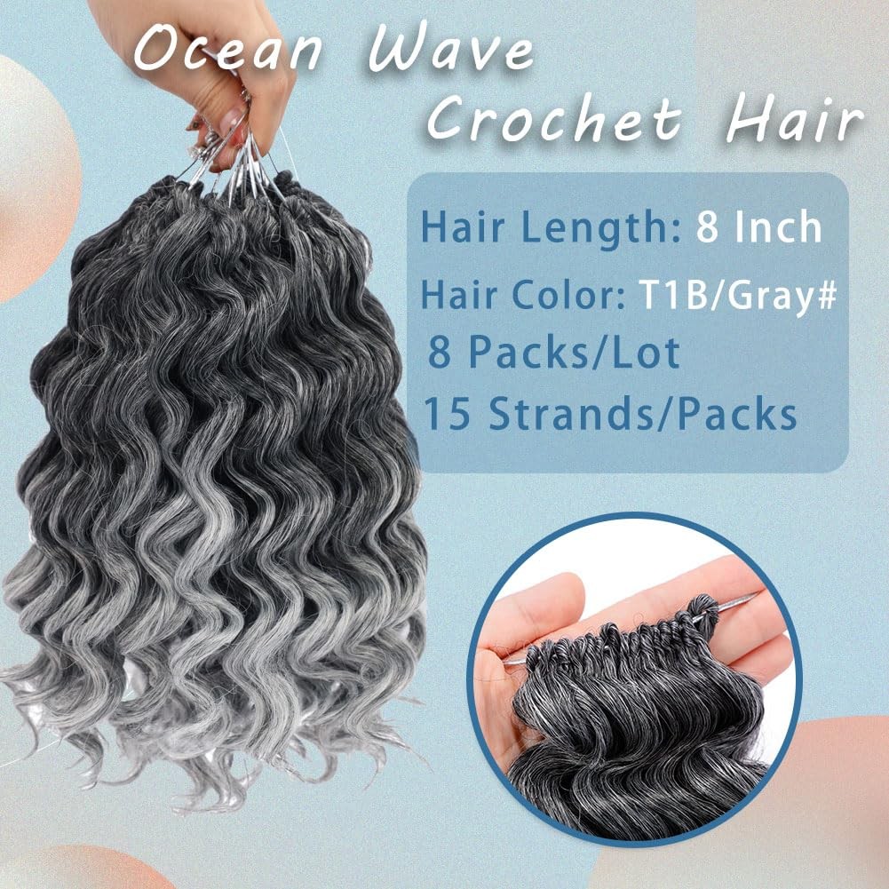 LOSMOEER 8 Inch Deep Ocean GOGO Curl Crochet Hair for Black Women, Water Wave Sy