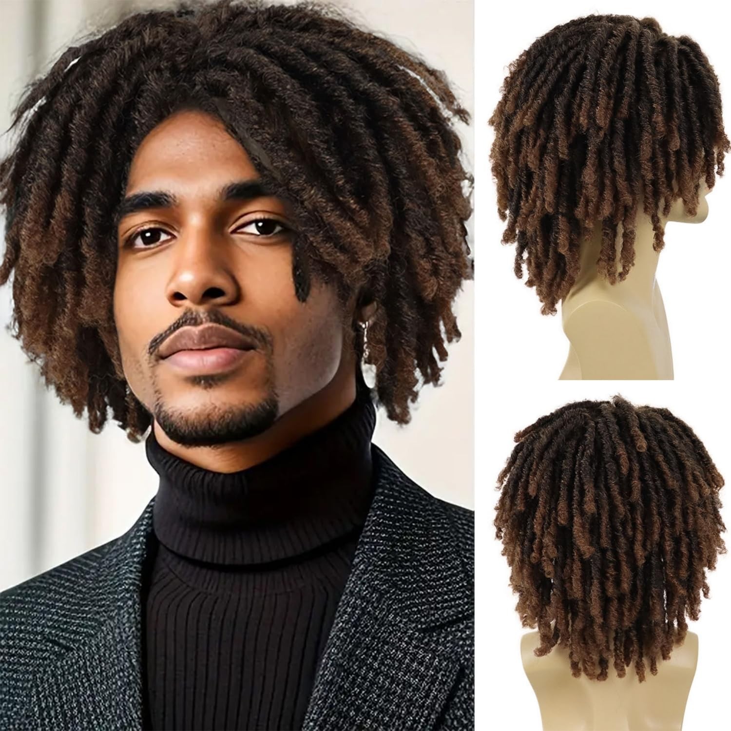 Gnimegil Short Braided Wig – Afro Bob Ombre Brown Crochet Twist Hair Dreadlocks