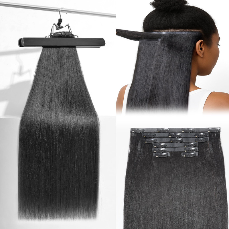 Frodio Clip Ins Hair Extensions Black Remy Real Human Hair Pu Seamless Long