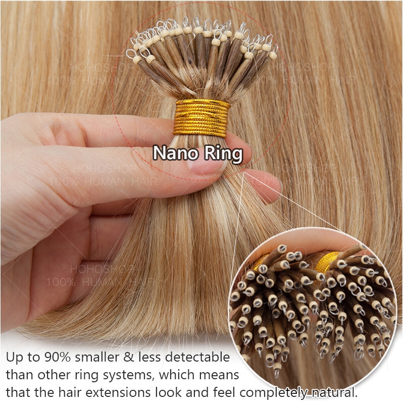 200S Micro Loop Nano Ring 100% Remy Human Hair Extensions Pre Bonded Beads I-Tip