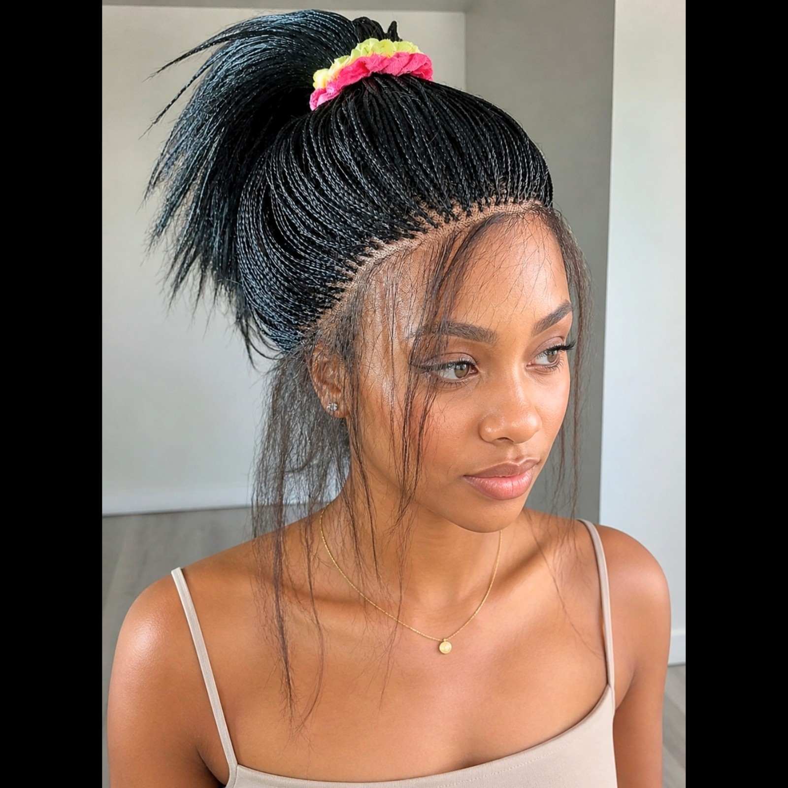 Braided Wig Micro Braids Full Lace Glueless 18” Jet Black Handmade Lightweight