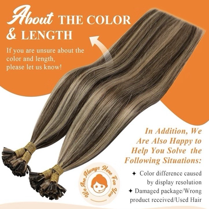 Sunny Hair 14” K Tip Human Hair Extensions #P4/27 Med Brown Caramel Blonde 50g