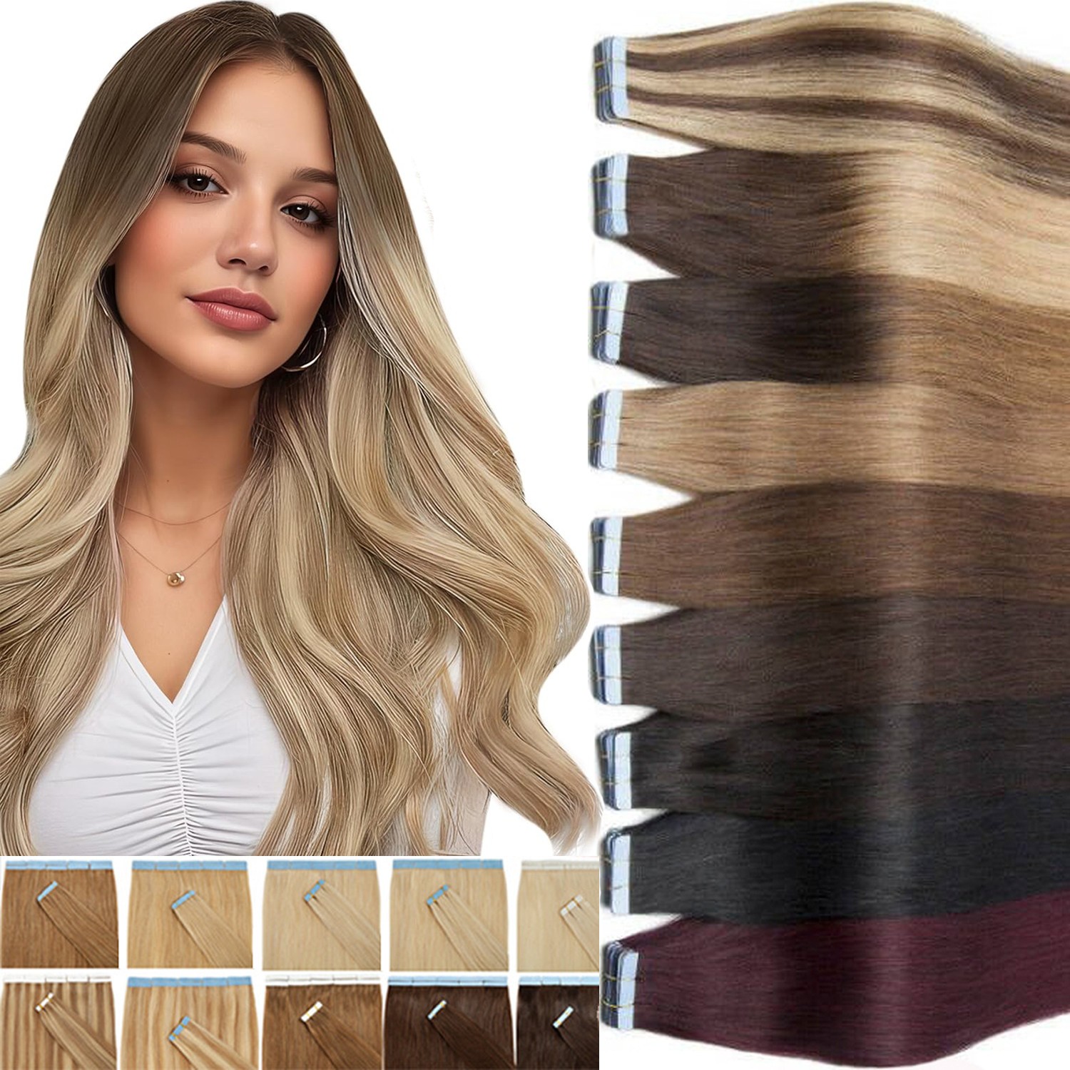 Seamless Tape in Human Hair Extensions Skin Wefts Remy Russian Hair Thick16-26in