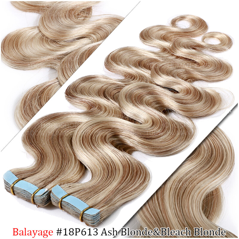 Tape In Russian Remy 100% Human Hair Extensions Skin Weft Thick Full Head 22″24″