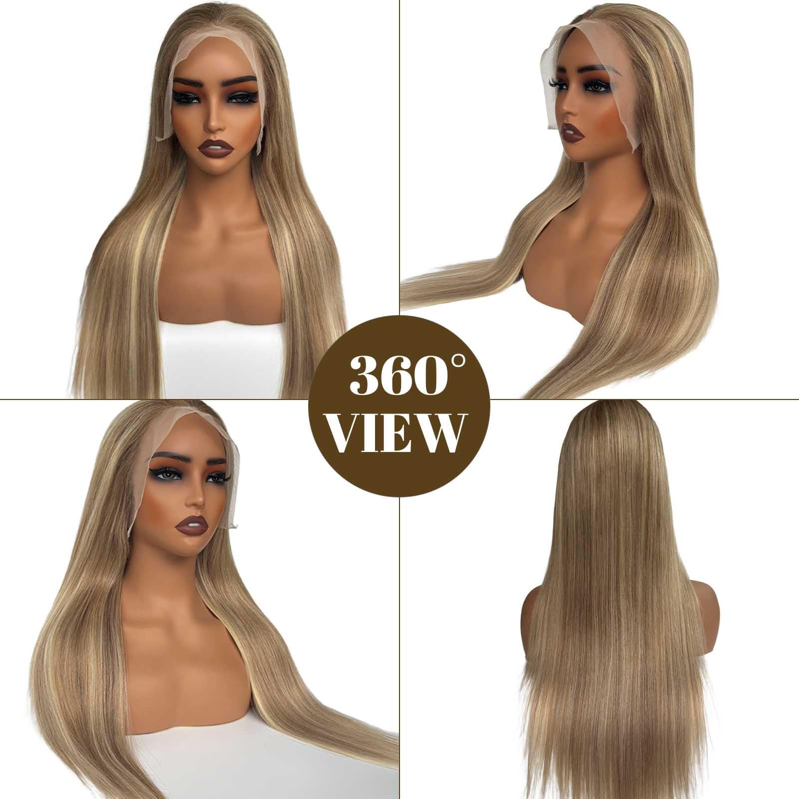 Belaved Highlight Wigs Human Hair 13X4 Ombre Lace Front Ash Brown To Blonde Hd