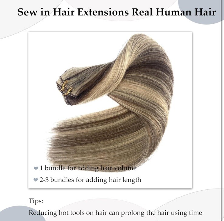Sew in Hair Extensions Real Human Hair 22 Inch 120G #4/18/24 Balayage Brown Mix