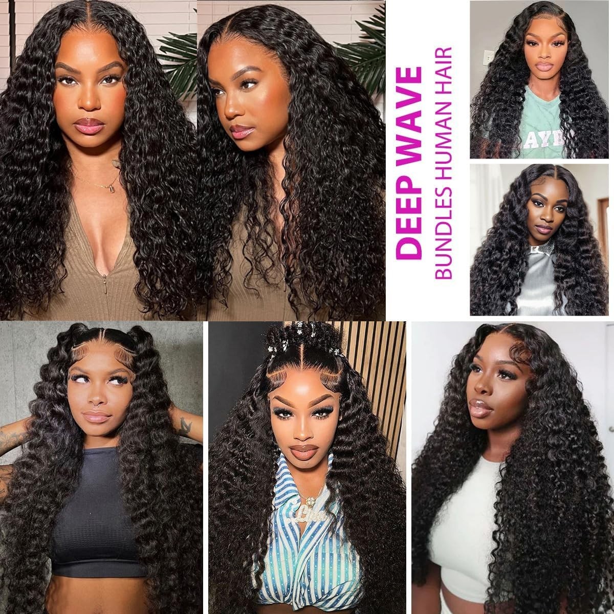 12A Deep Wave Human Hair Bundles 20-26 Inch Curly Extensions, 100% Unprocessed V