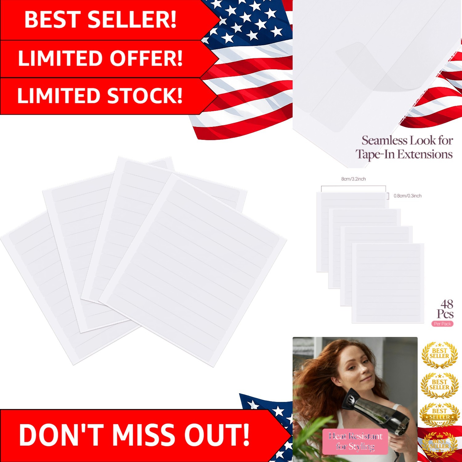 48 Hypoallergenic Hair Extension Tape Tabs – Quick & Comfortable Application