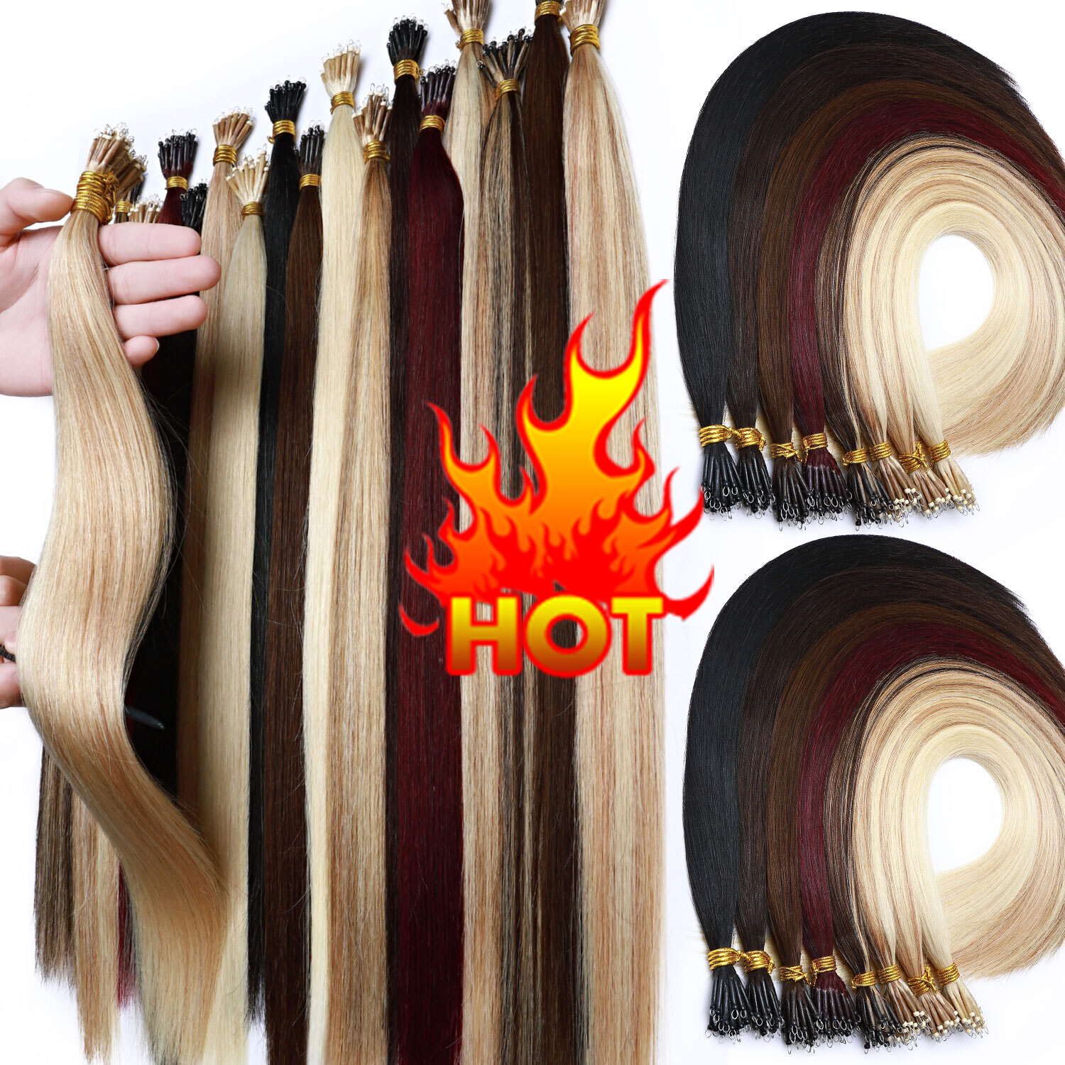 300PCS Thick Remy Human Hair Extensions Nano Ring Micro Loop Beads Highlight USA
