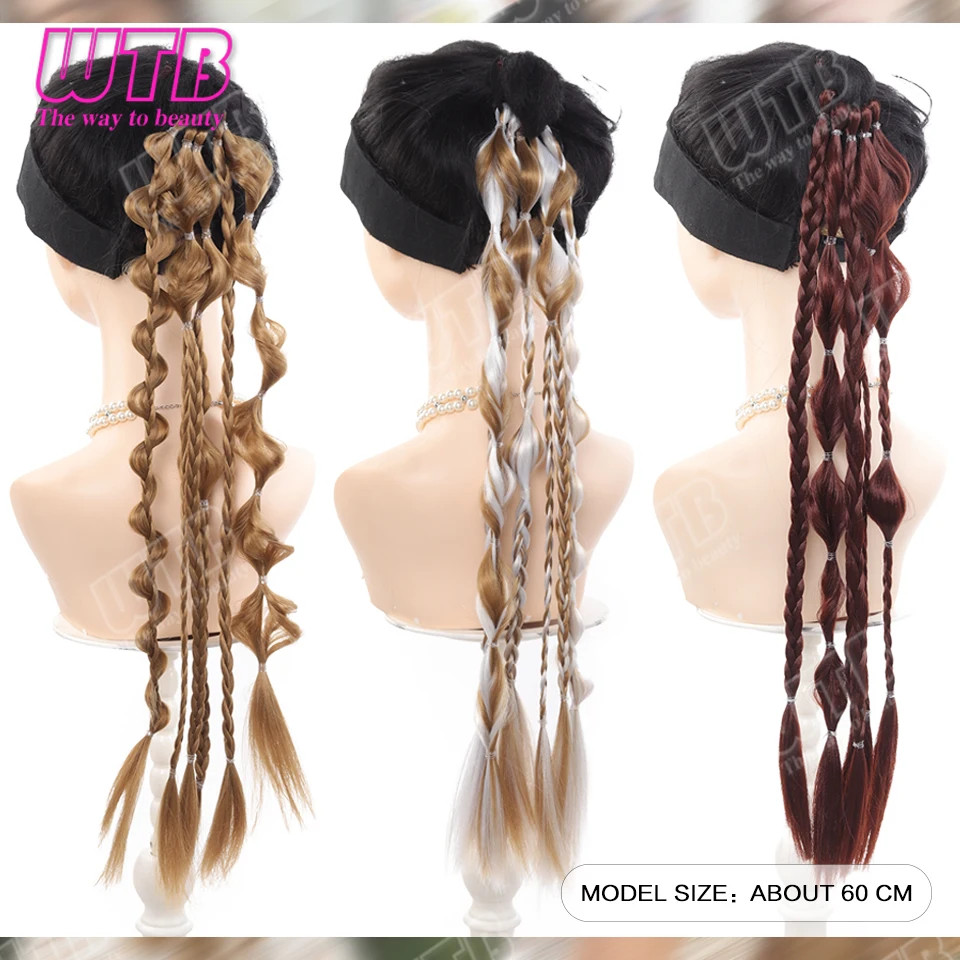 Bubble Braided Ponytail Synthetic Wig for Women Elastic Band for Daily Party