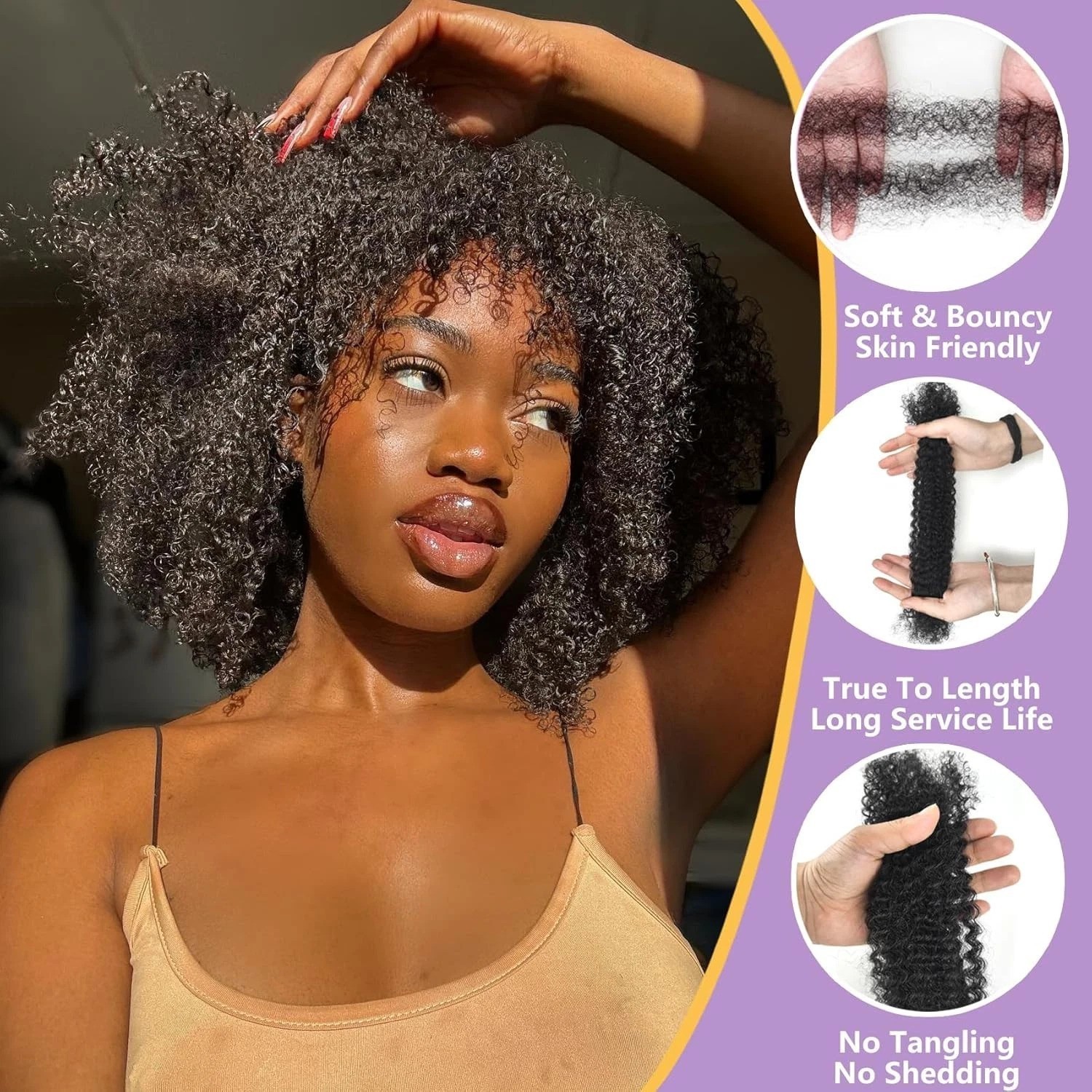 High-Quality 16″ Afro Kinky Bulk Human Hair 2 Bundles for Hair Restoration
