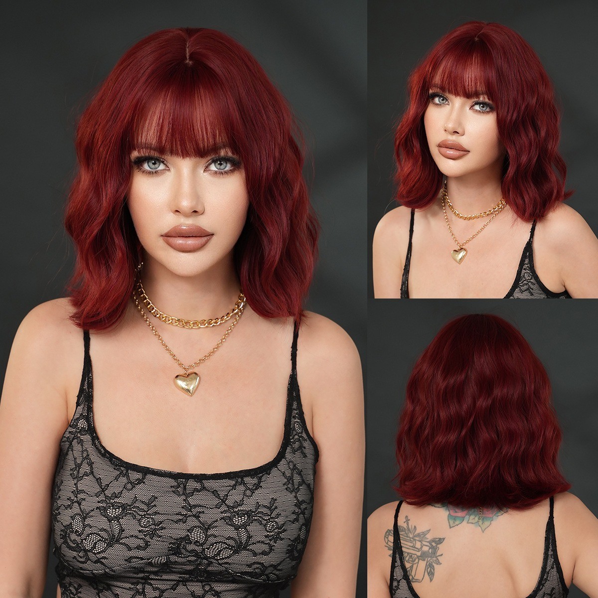 Orange gold wool curly wig full head covering hairstyle with wavy short curly