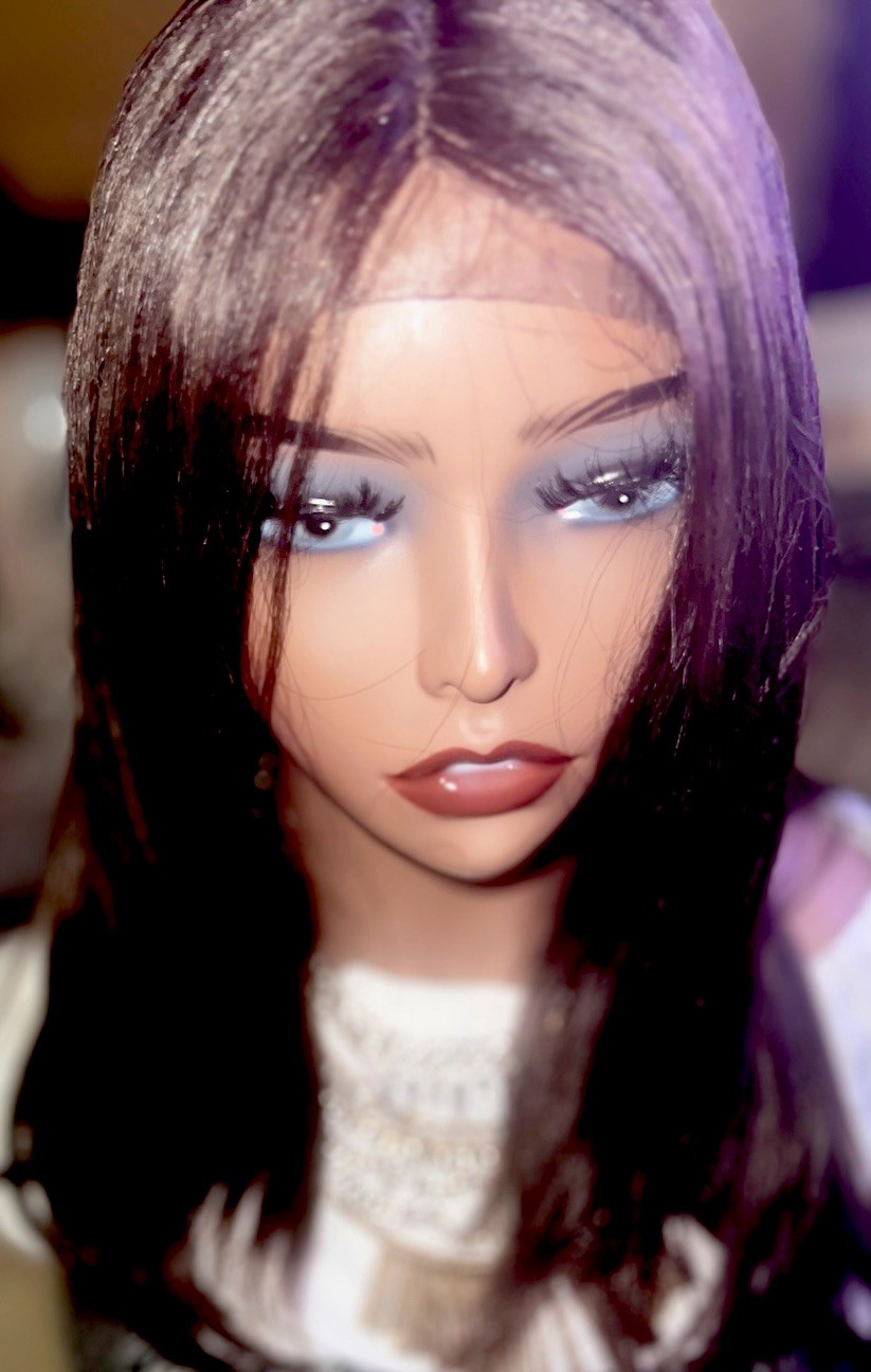 LACE FRONT 100% HUMAN HAIR WIG LONG STRAIGHT LAYERED L-PARTING ~DARK BROWN NWT