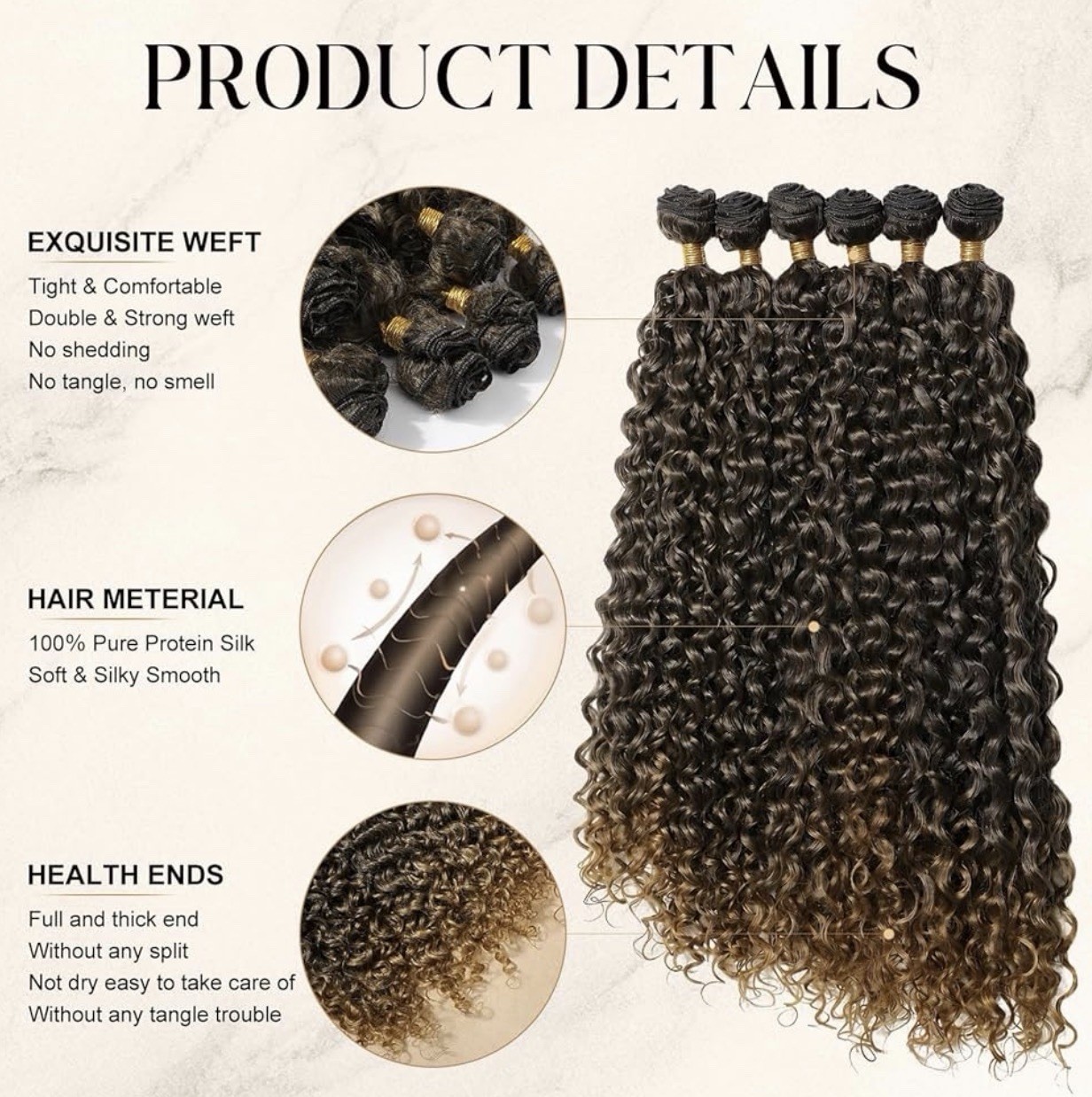 Curly Hair Bundles, 6PC 100％ Pure Protein Silk Kinky Weave Hair Bundles 26 28 30