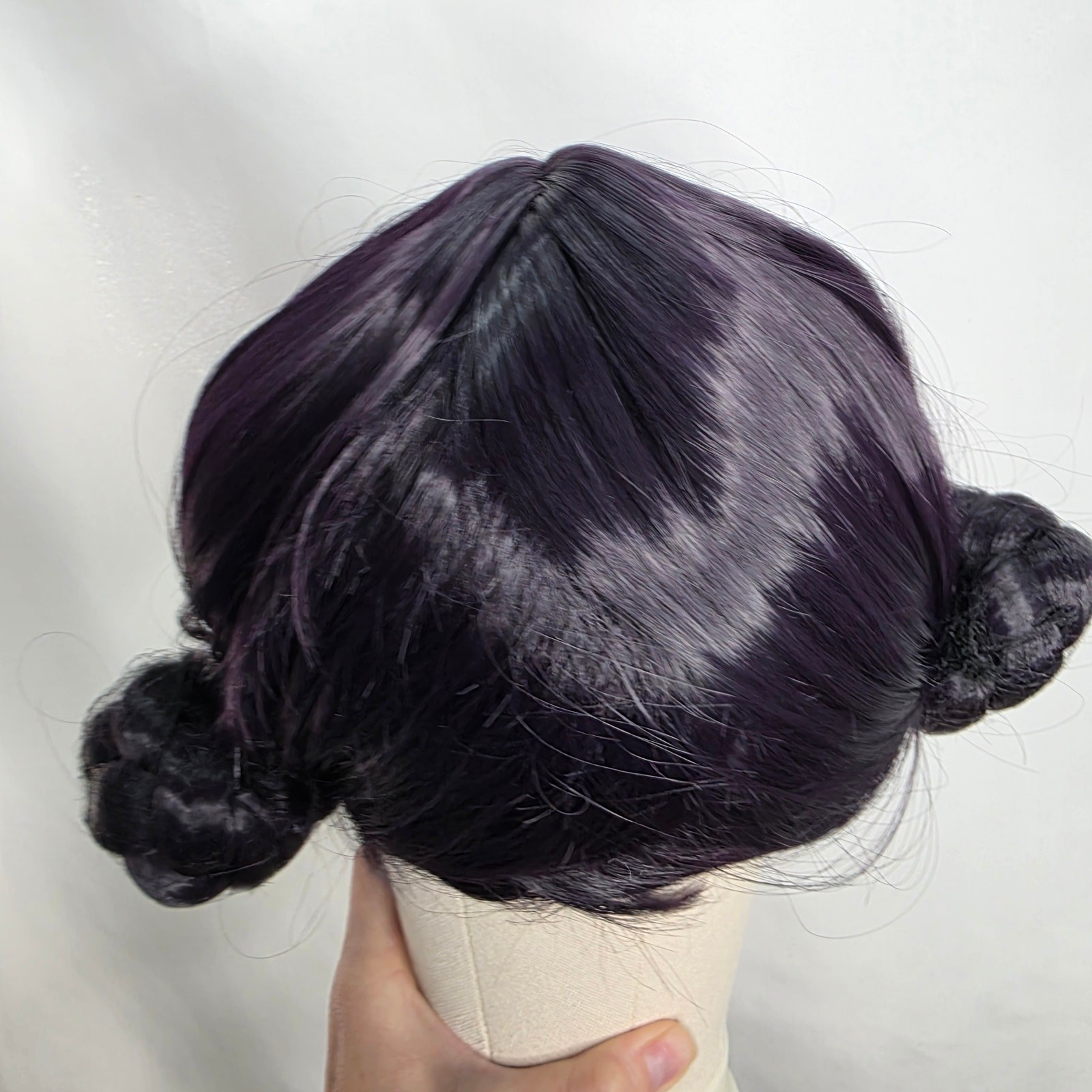 Short Black Purple Cosplay Wig with 2 Buns for Women Halloween Party Costume