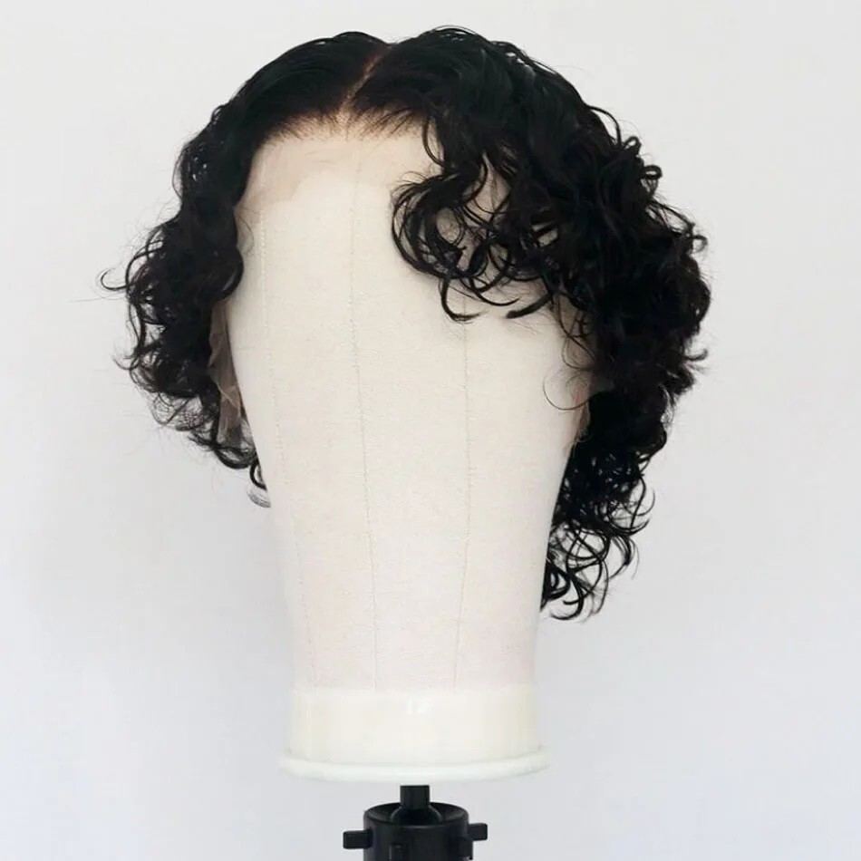 Short Curly 13X6 Lace Front Human Hair Wig for Men Pixie Cut Mullet Wig Bangs