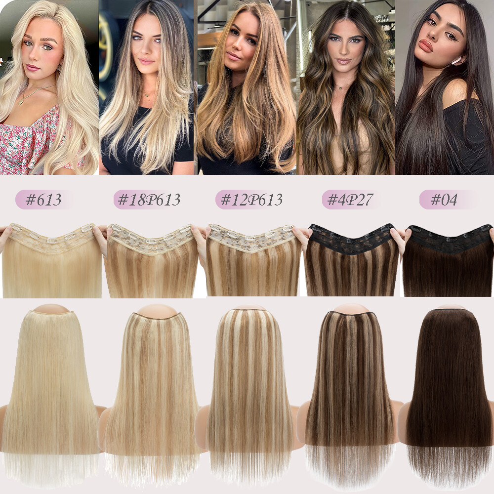 One Piece Thick Weft Clip in Real Remy Human Hair Extensions Full Head V-Shape