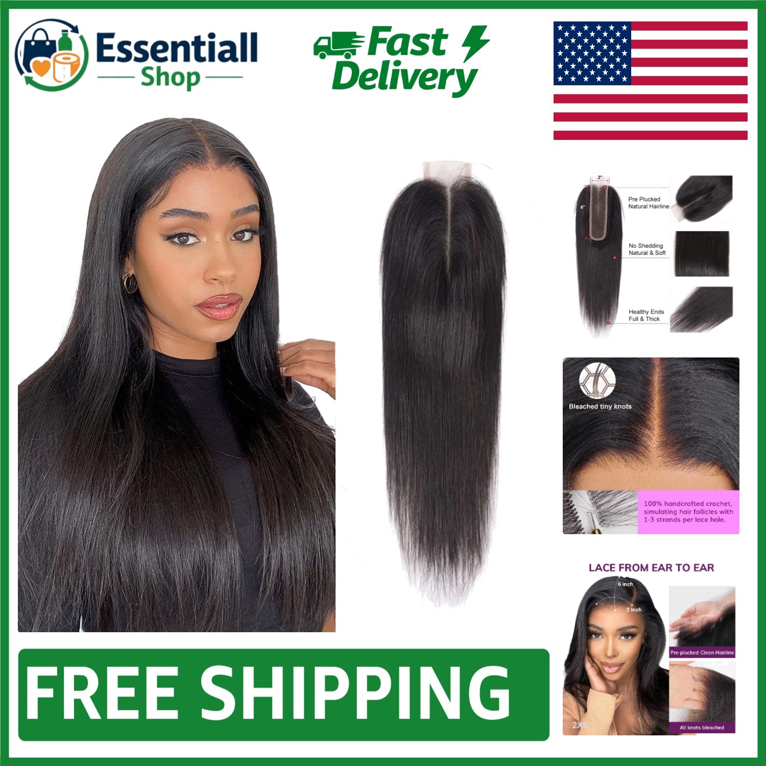 100% Unprocessed Brazilian Virgin Hair Lace Closure – 12″ with Custom Styling