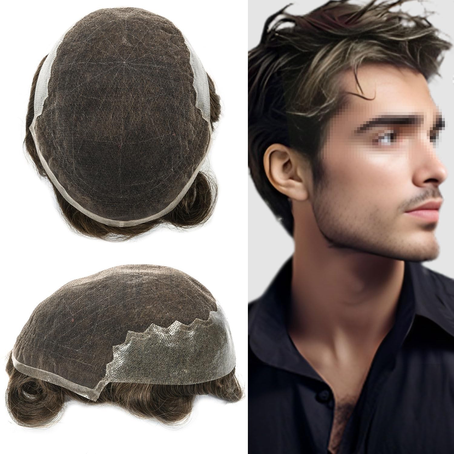 0.04mm Ultra Thin Skin Toupee V-looped – Dark Ash Blonde – Light/Med Density