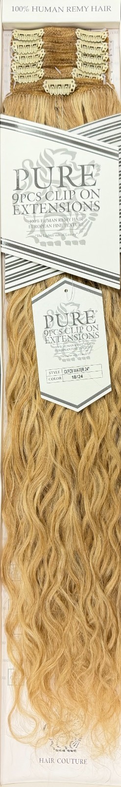 Hair Couture Pure Human Remy Hair 24″ Clip-On Extensions Water Wave 9pcs #18/24