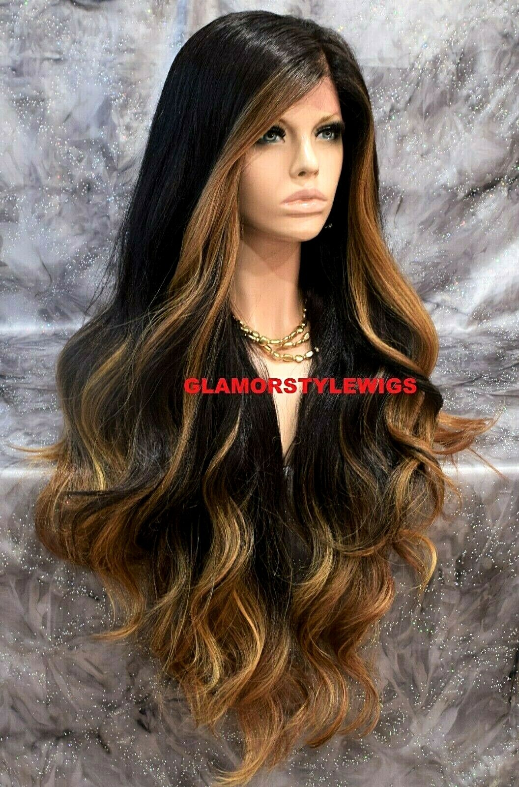 360 Free Part Human Hair Blend Lace Front Wig Long Ombre Brown Golden Blonde Mix