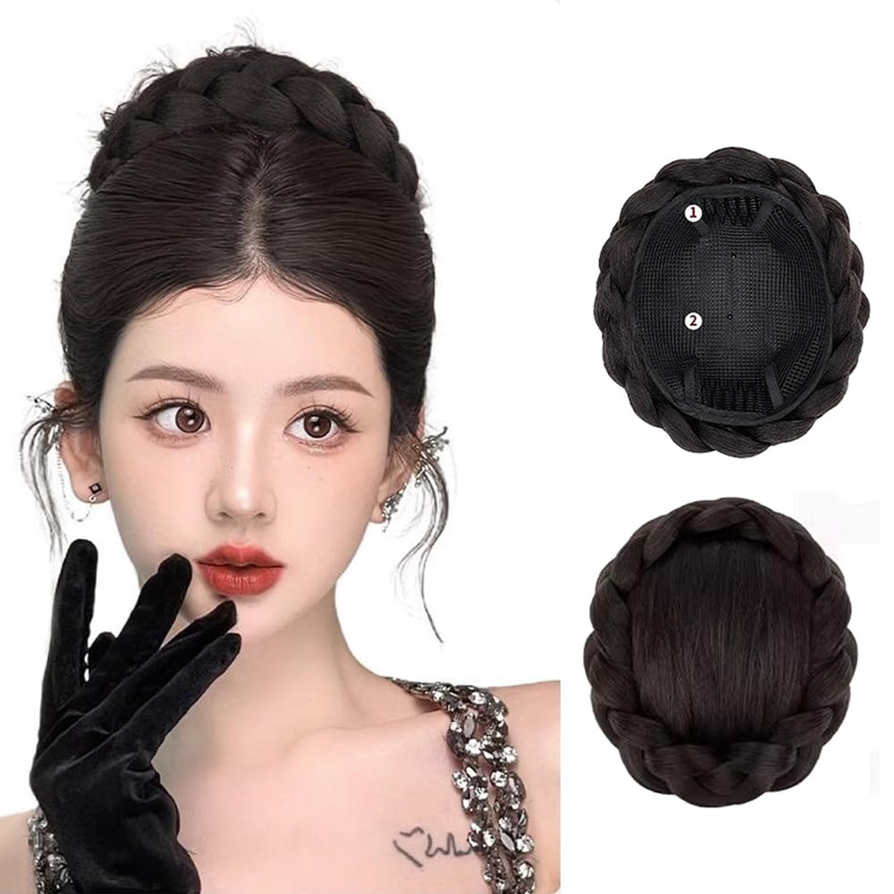 Large Size Braided Hair Bun Clip-in Hairpiece Twisted Bun Clip-on Messy Bun H…
