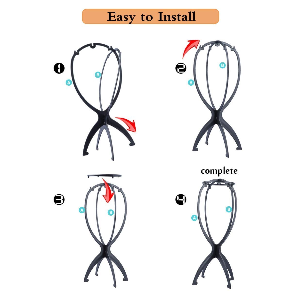 6 Pack Wig Stand Holder, Portable Collapsible Wig Holder Stand for 14.2 In Black