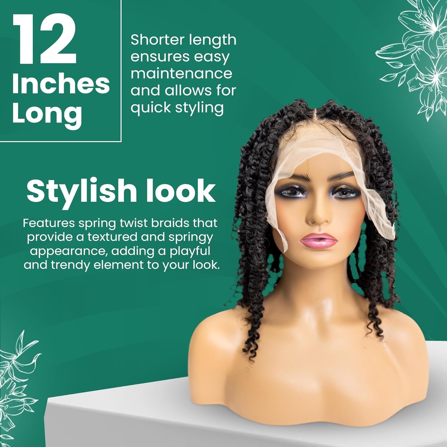 Stylish 12” Spring Twist Braided Lace Wig for Modern Black Women – Easy to Wear