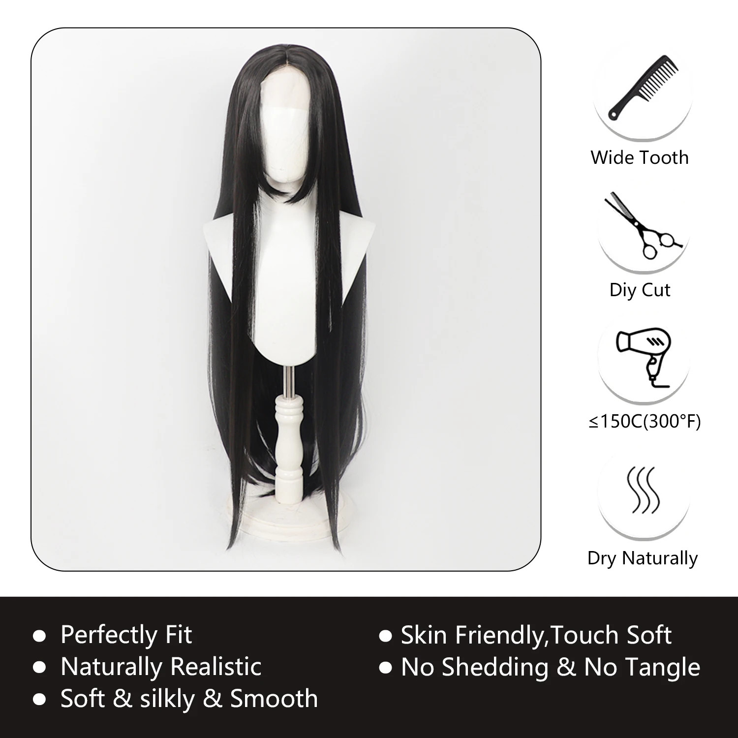 100Cm Long Straight Universal Hand Hooked Lace Front Wig Synthetic Hair Wig for