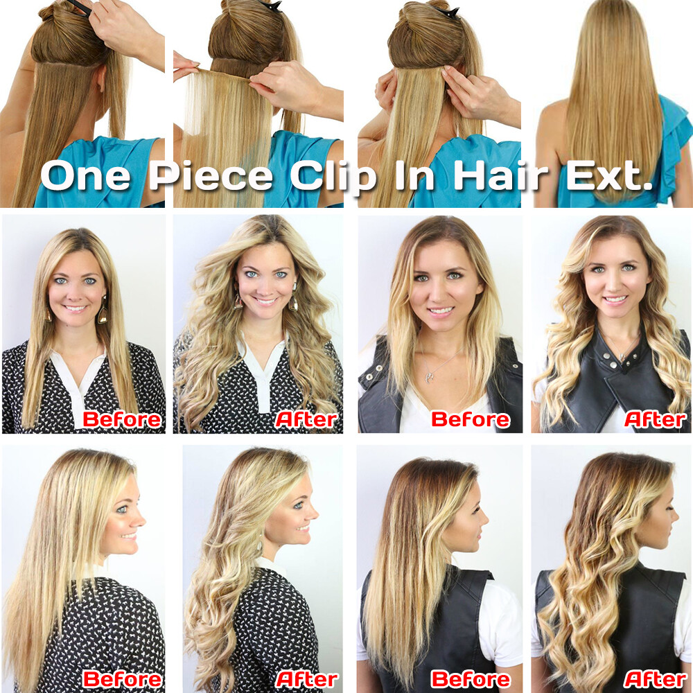 100% Soft 100% Remy One Piece Clip in Real Human Hair Ectensions 3/4 Full Head