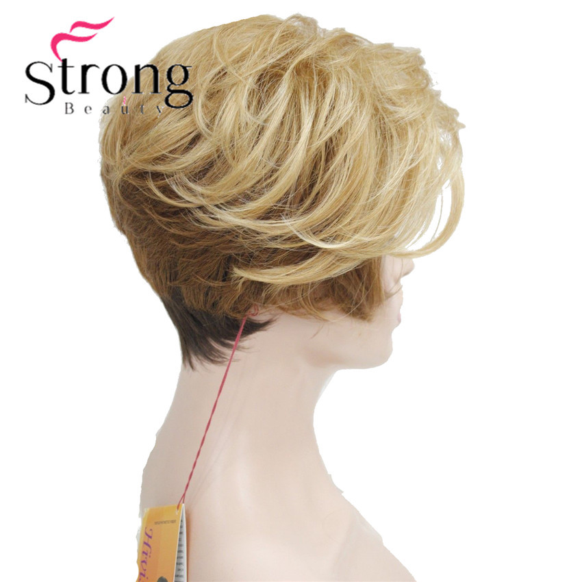 Short Soft Asymmetrical Golden Blonde Brown Ombre Heat freindy Synthetic wig