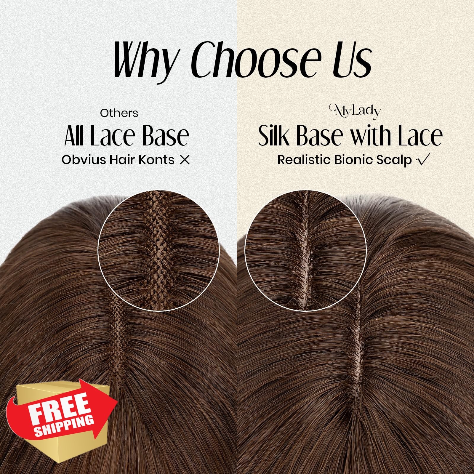 MY-LADY 6 Inch Medium Brown Human Hair Topper w/ Bangs
