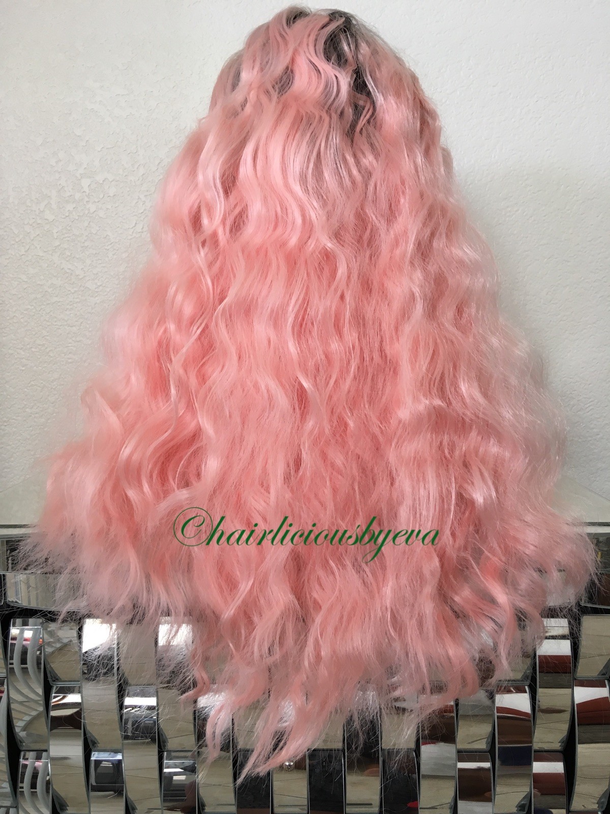 Pink Wig Lace Front Long Ombré Dark Roots Wavy Swiss Lace Wig Heat Resistant Ok