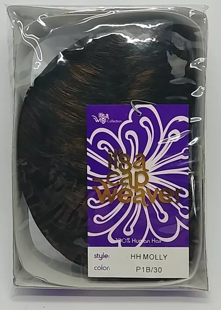 IT’S A WIG/CAP WEAVE 100% HUMAN HAIR MOLLY #P1B/30 SHORT BLACK/BROWN WIG (B1-A9)