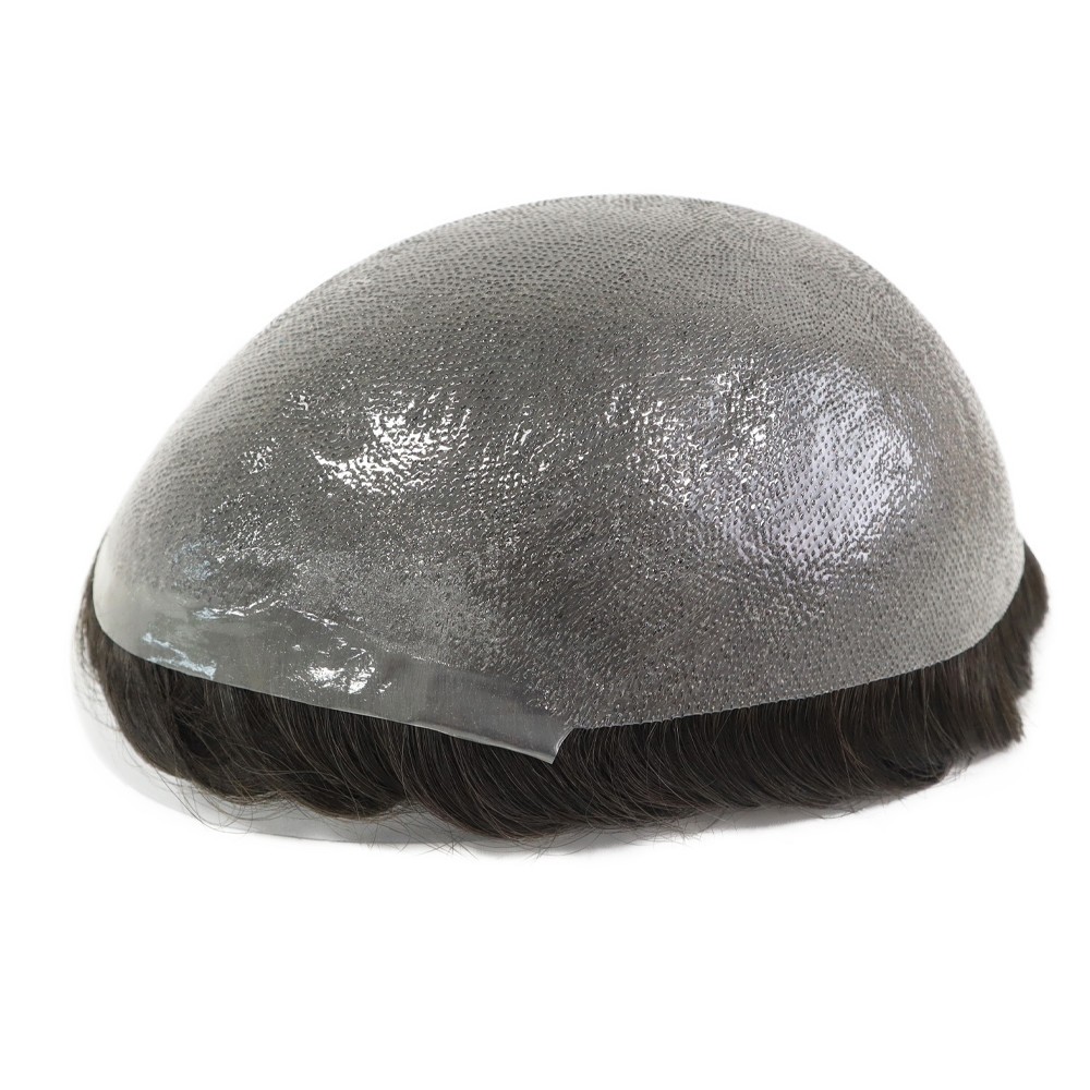 Toupee for Men Human Hair System 0.05mm Thin Skin Dark Brown Hair Pieces #2