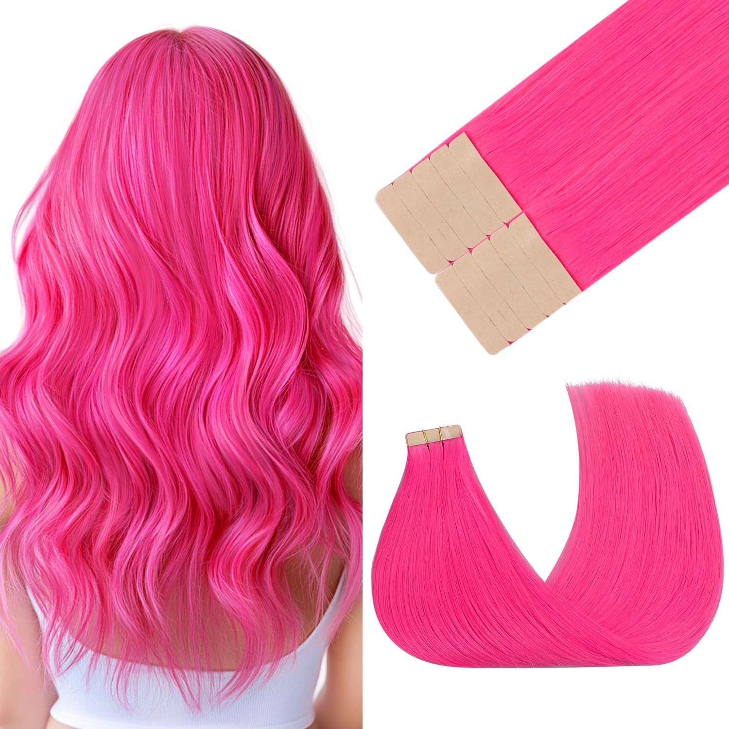 GOO GOO Pink Tape in Human Hair Extensions 12″ 20g 10pcs Colored Seamless